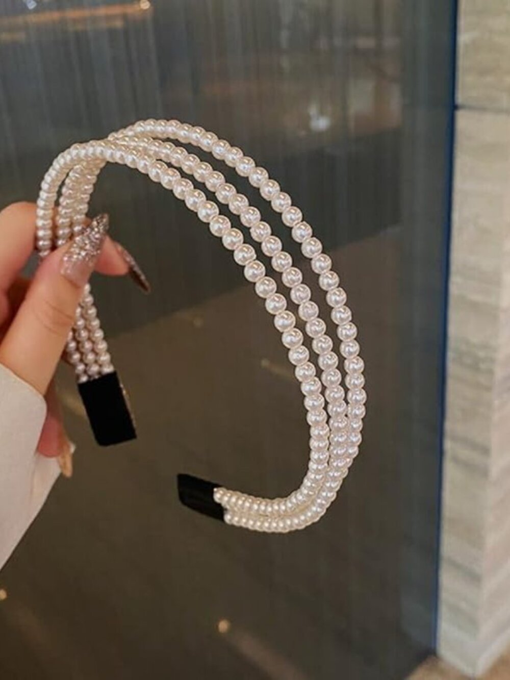 White Bling Faux Pearl Hairband
